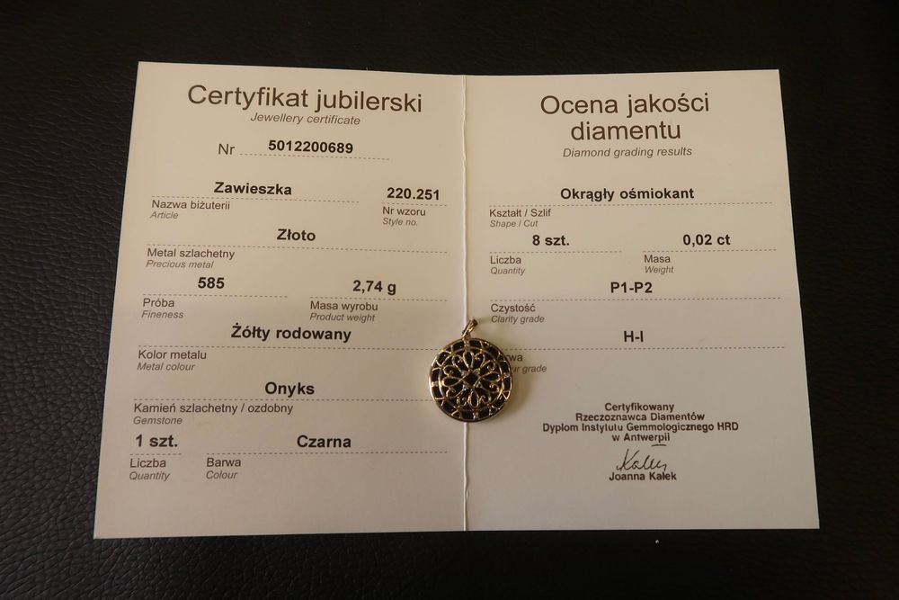 Złoty komplet Apart Onyx + Diamenty 585