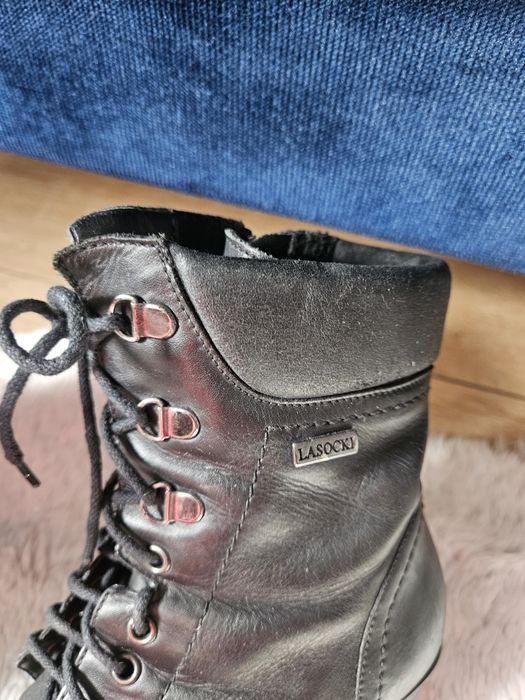 Botki Lasocki czarne zamek sznurowane  37