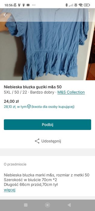 Niebieska bluzka guziki m&s 50