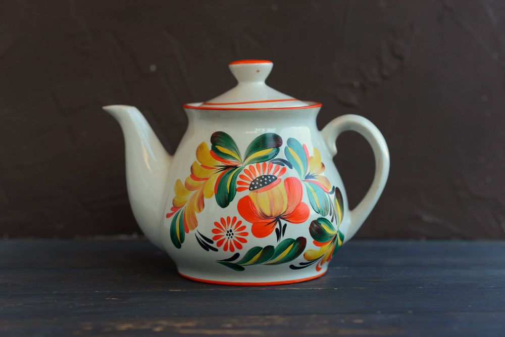 Вінтажний фаянсовий чайник Слов'янськ ручний розпис 1960-ті