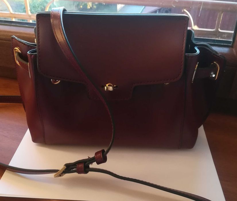 Torebka na ramię burgund bordo torebka crossbody złote okucia