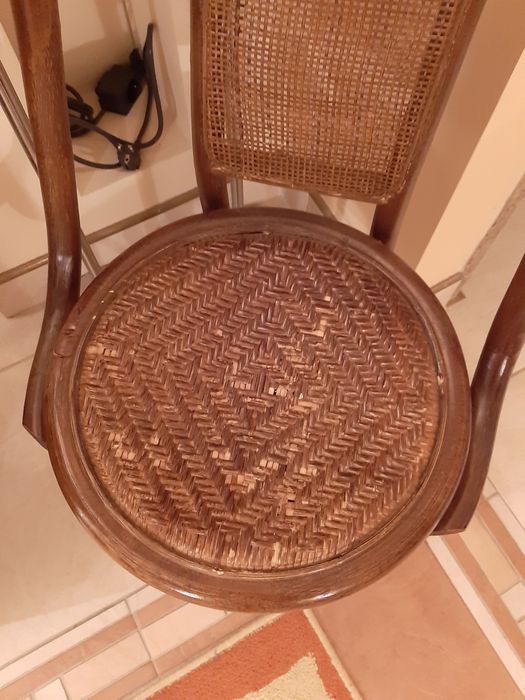 Krzesło oryginalne rattanowe wiklina stabilne ratan brąz fotel prl