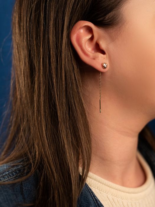 Złote 585 kolczyki z cyrkonią przeciągane, nowe, kolczyki łańcuszki