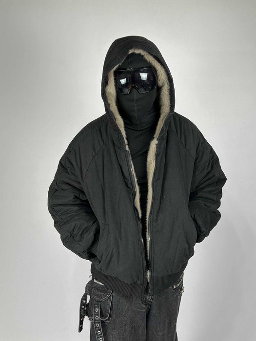 Бомбер двосторонній чорний с хутром дутый куртка курточка мех MA-1