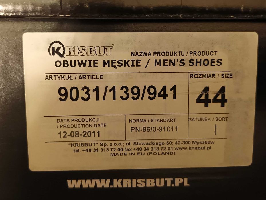 Buty męskie KRISBUT rozmiar 44. Polski producent. Stan DB.
