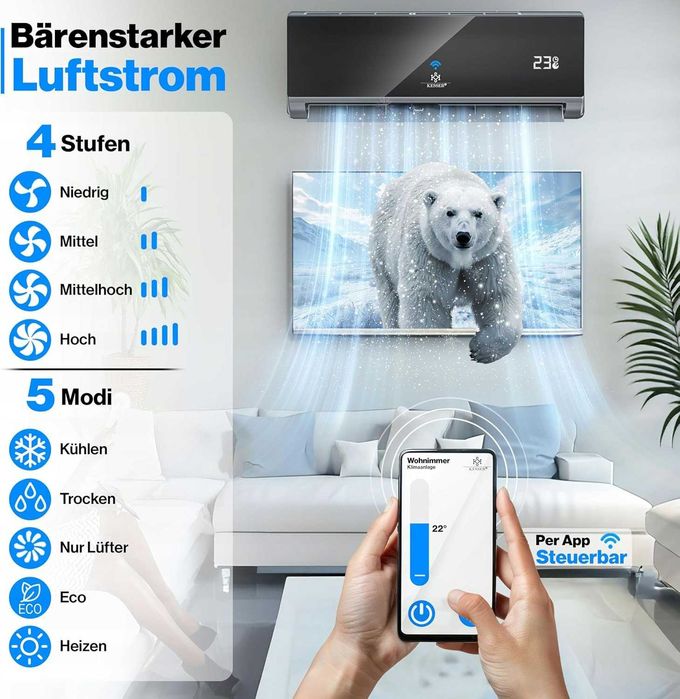 Klimatyzator Split Kesser 12000 BTU ogrzewanie,chłodzenie Wi-Fi