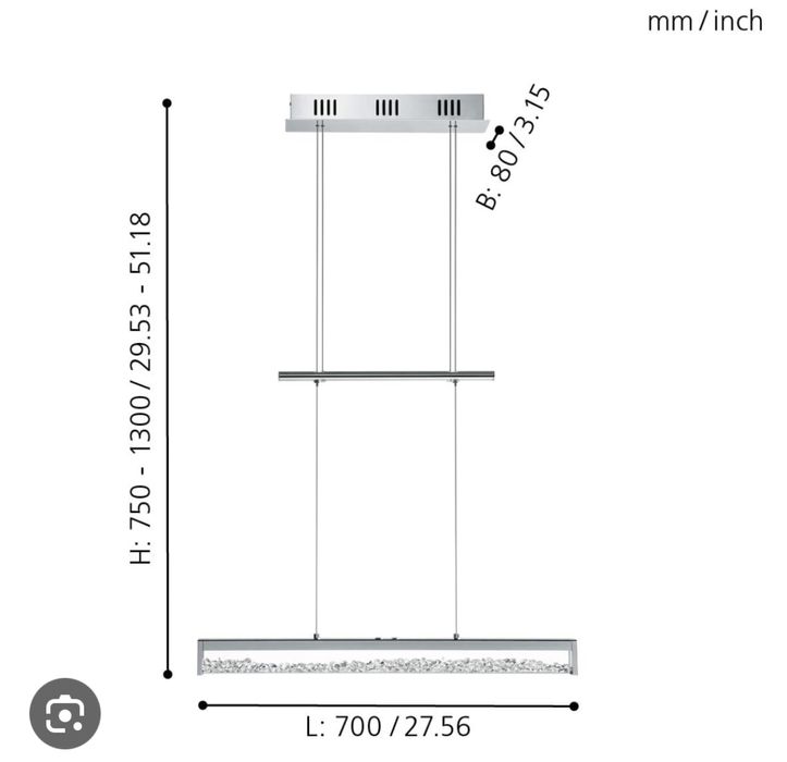 Lampa wisząca listwa LED nad stół z kryształami