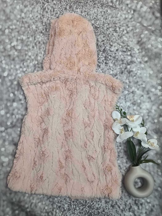 Kamizelka/bezrękawnik pudrowy różowy z kapturem,  128 cm