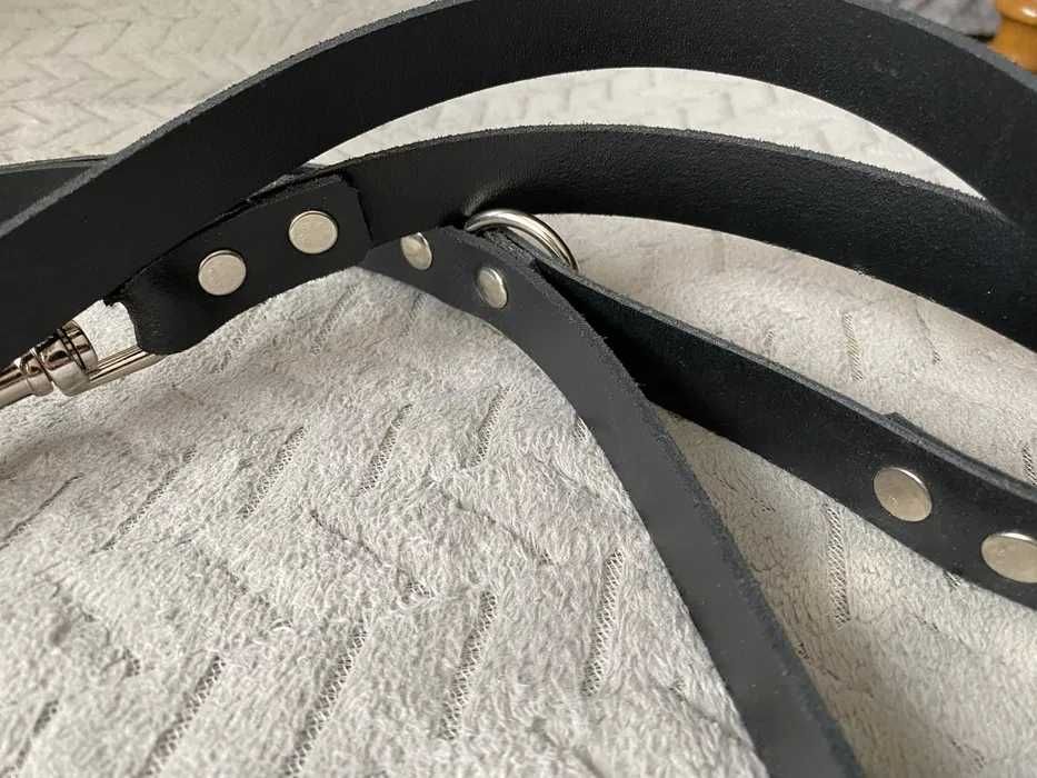 Smycz skórzana czarna przedłużana 20 mm dla psa