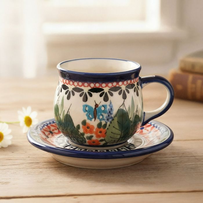 Filiżanka ze spodkiem Bolesławiec 70 ml - wzór 149 ART / sklep Poznań