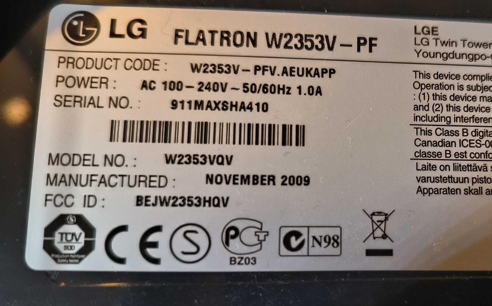 Монитор 23дюйма, LG W2353, HDMI