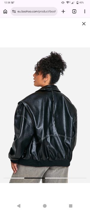 Casaco Bomber Oversized Preto Cabedal Vegan NOVO