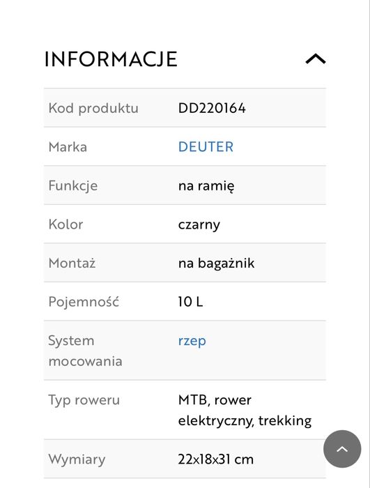 DEUTER Rag Bag 10 , sakwa rowerowa na bagażnik