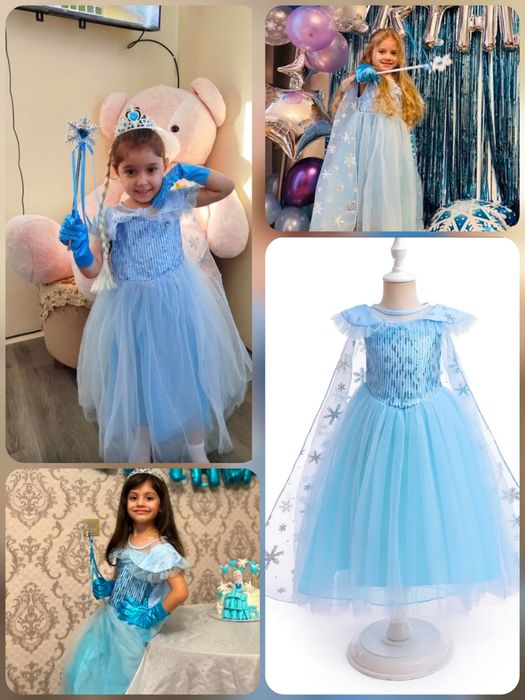 Детское очень красивое праздничное голубое платье Эльзы Frozen наряд