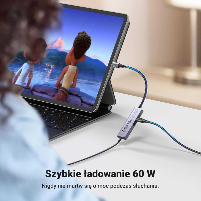 Przejściówka adapter USB C na gniazdo słuchawkowe 3,5mm UGREEN  PD 60W
