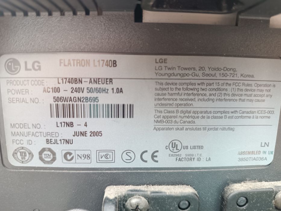 monitor LG flatron L1740B