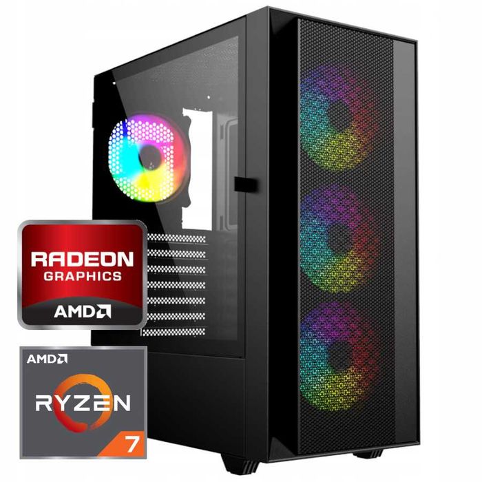 Tani Nowy Komputer Gamingowy Ryzen 7 5700G 16GB RAM 1TB SSD Radeon Vega 8 Win11 Faktura Gwarancja