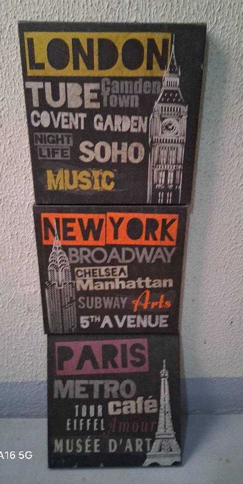 3 Quadros em Tela / 3 Paintings on Canvas -  New York, Paris, London