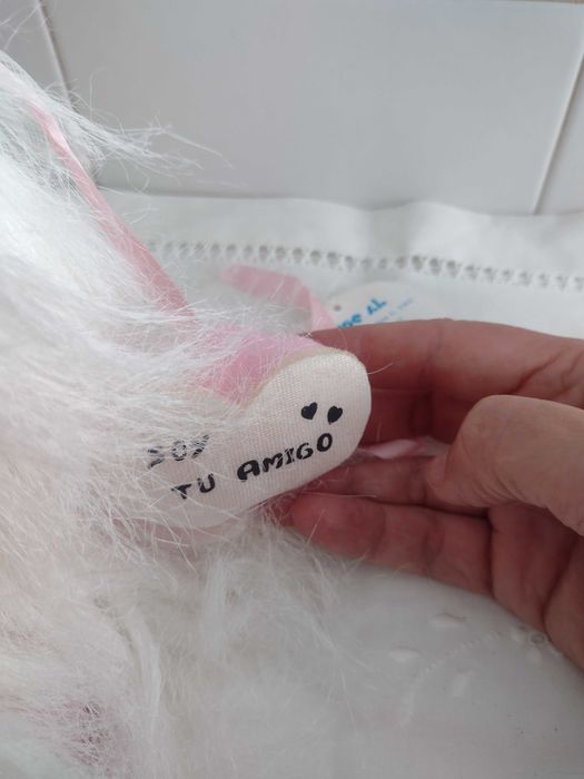 Peluche "SOY TU AMIGO". Branco e rosa