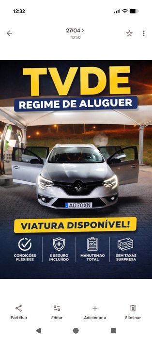 Viatura TVDE Regime de aluguer / Elétrico e Diesel