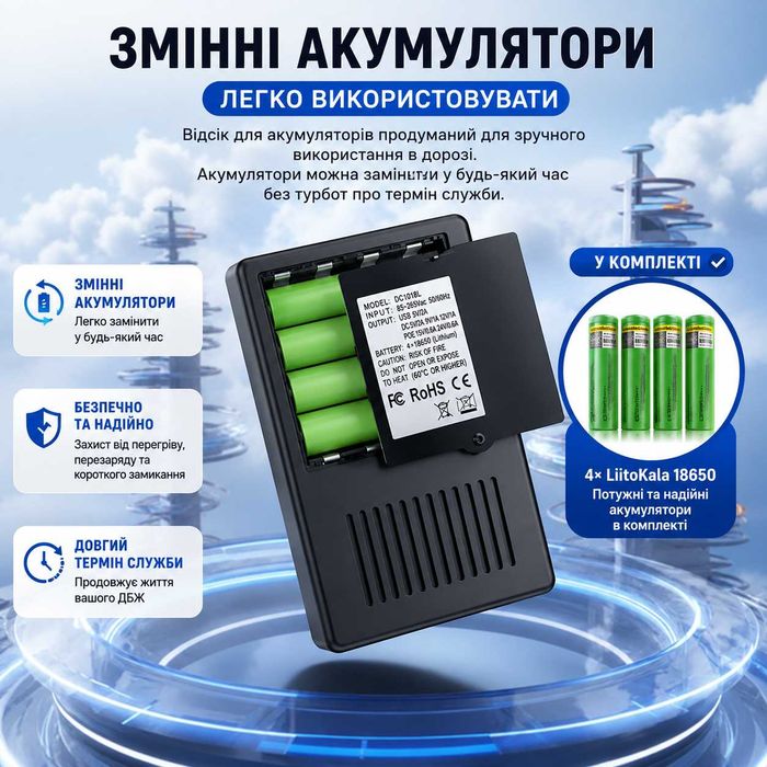 ДБЖ UPS для роутера Wi-Fi ONU/GPON 5V 9V 12V PoE 18W + 4 LiitoKala 18650 акумулятори
