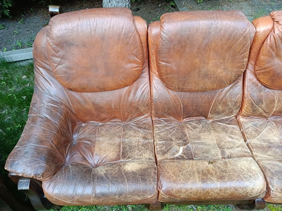 Zestaw Wypoczynkowy sofa i 2 fotele SKÓRA BYDLECA