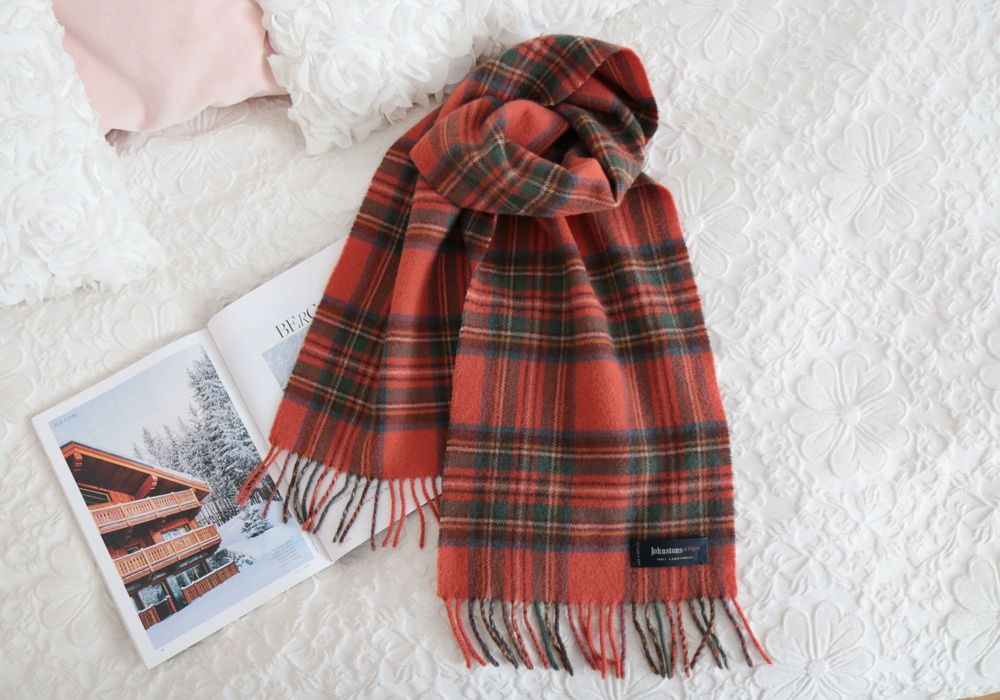 Wełniany szal Johnstons Of Elgin 100% wełna w kratkę marc o'polo wool