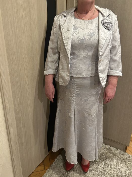 Sukienka na okazje, popielata, krótki rękaw