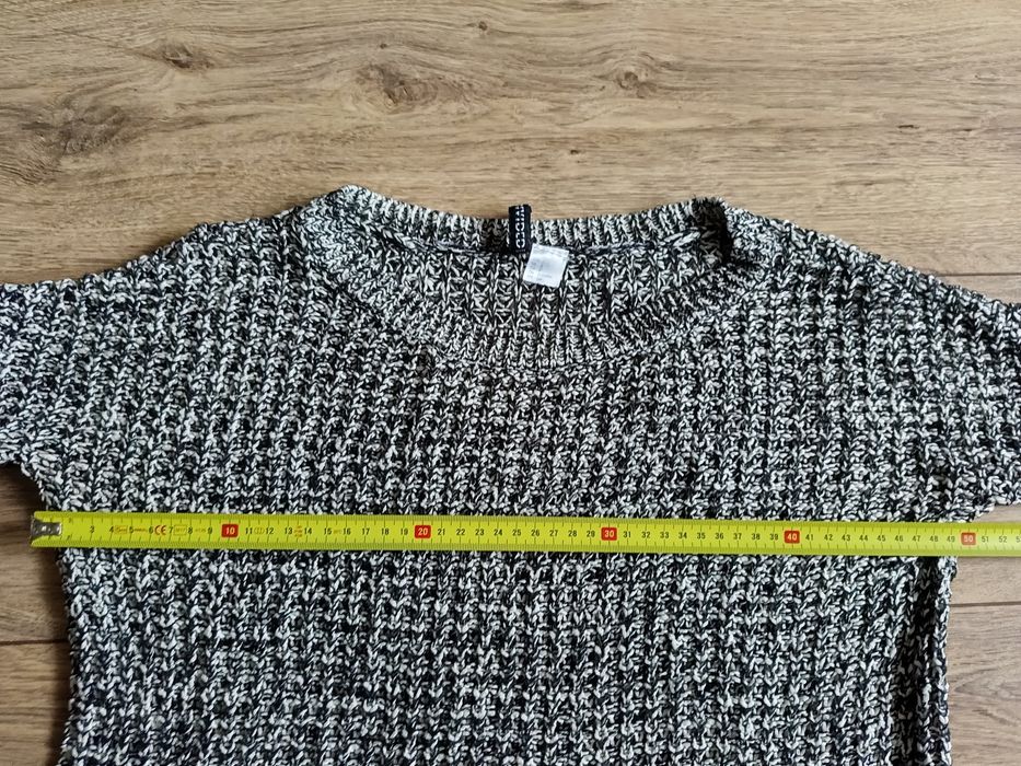 Sweter S 36 z dzianiny gruby splot czarno biały H&M