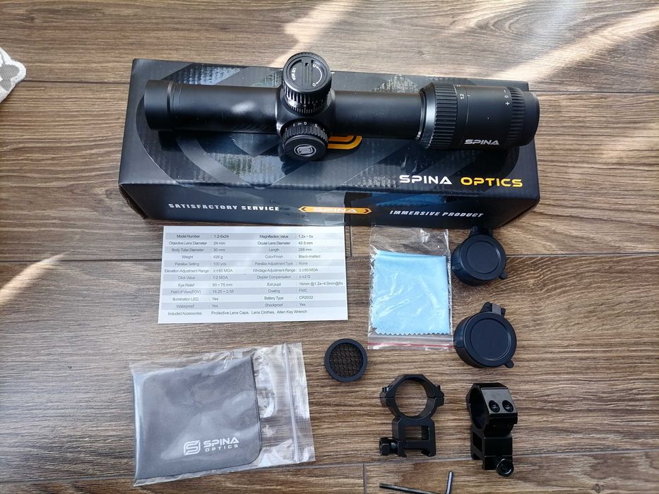 Новий приціл мінік Spina Optics LPVO 1.2-6x24IR 1/2 Mil-Dot. Загонник.