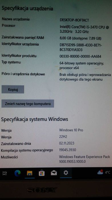Komputer DELL dysk SSD ram 8GB procesor i5  Windows 10 Pro Wysyłka