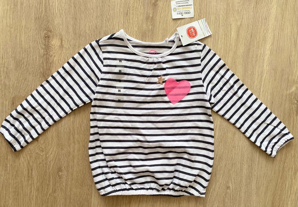 Cool Club, Bluzka dziewczęca z długim rękawem, biała, paski, serce