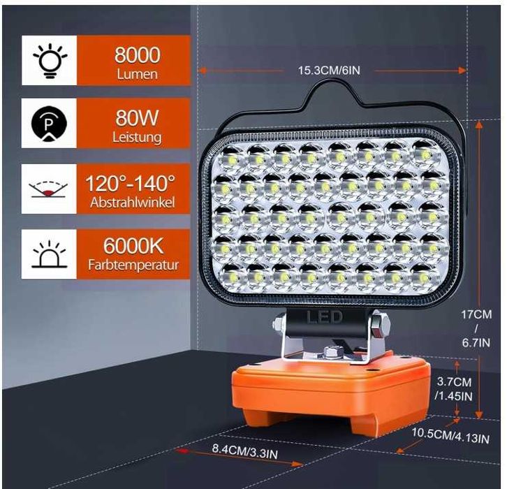 Bezprzewodowa lampa robocza pod akumulator Einhell 80W 8000lm 2 tryby