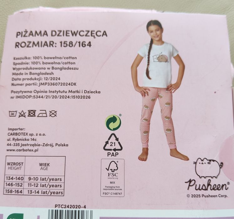 Piżama dziewczynka rozmiar 158/164 pusheen