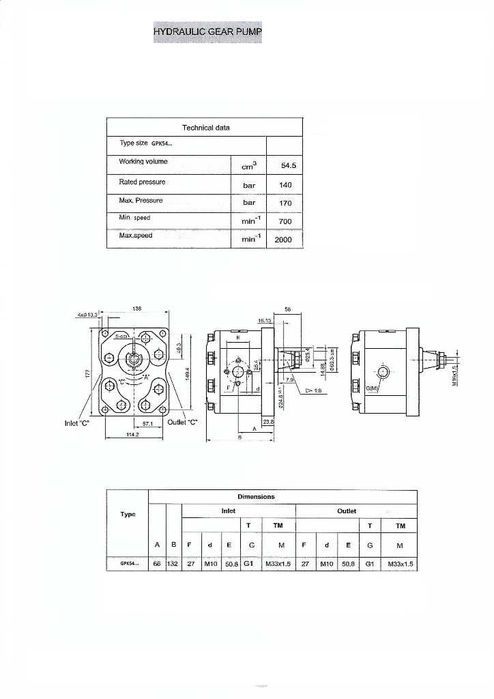 Pompa hydrauliczna zębata 80l/140-170 bar