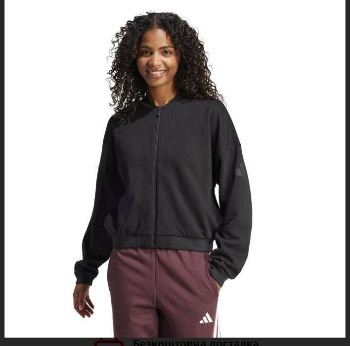Оригінал спортивна кофта Adidas bomber JD 9965 XL  cпортивний жіночий бомбер на замку фліс весна осінь демісезон оригінал чорний оригінал класична