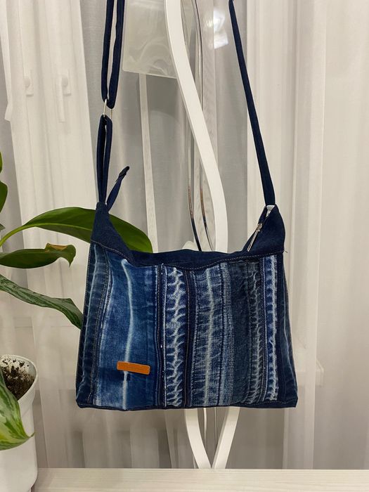 torebka jeansowa w paski