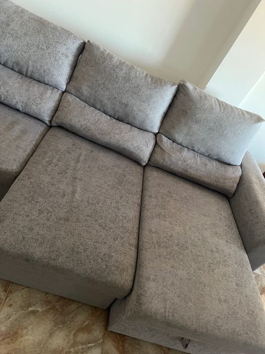 Sofá Chaise Lounge com 3 lugares movíveis cinzento óptimo estado