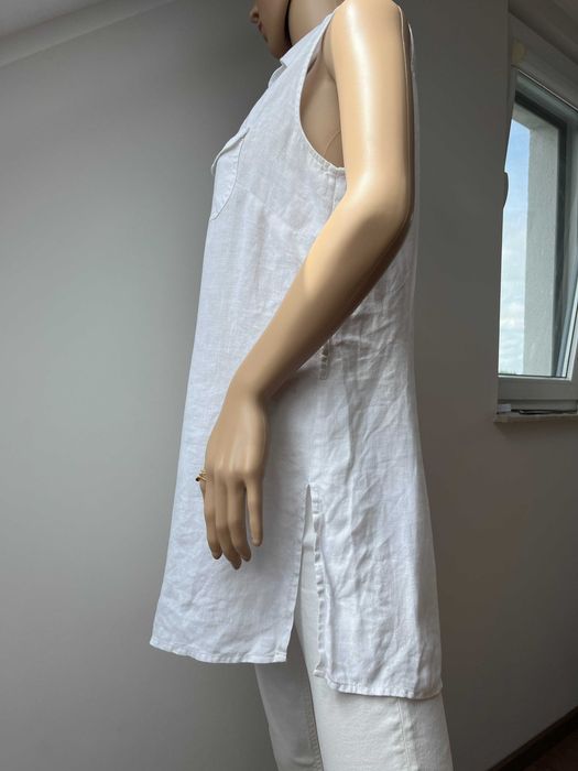 Lniana sukienka Letnia Midi Biała Rozmiar L Przewiewna Wakacyjna Elega