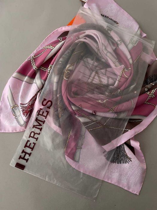 Стильна розова ВЕСНЯНА шовкова хустка HERMES 90см