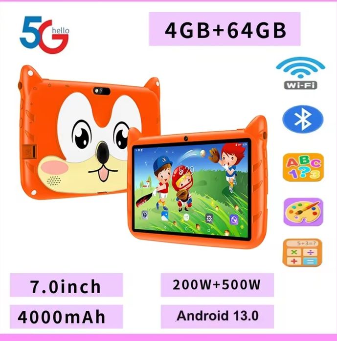 Дитячий планшет Android 13, 4/64gb, акамулятор 4000 мАг,7-дюймовий BDF