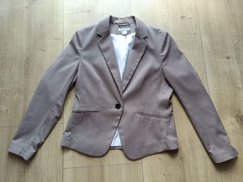 H&M marynarka damska brązowo czarna krata rozm 42 XL