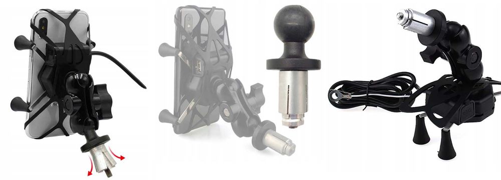 Uchwyt telefonu z USB w GŁÓWKĘ RAMY motocyklowy Leoshi MORETTI lub pod lusterko