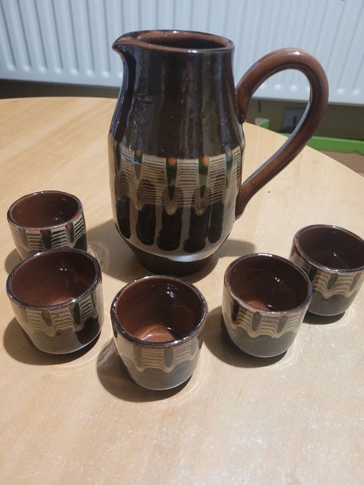 Tradycyjna Bułgarska Ceramika zestaw do serwowania Rakii