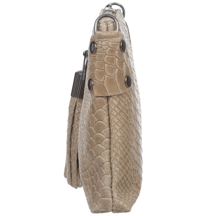 VERA PELLE torebka skórzana listonoszka kroko z paskiem V487 c.beżowa