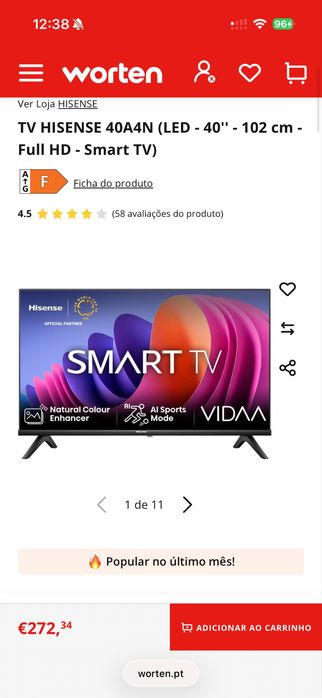 Smart tv 40 polegadas nova, foi usada 1 mês.