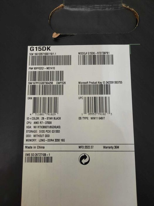 Torre + Monitor Gamer Asus G15DK-R7DT36PB1( Ryzen 7 3700x + RTX 4070TI