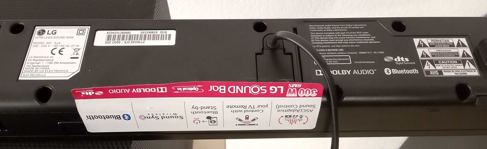 Coluna Barra de som para TV, LG SJ3  300w, com avaria detetada