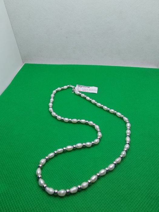 Kolia z pereł hodowlanych, srebrne kółeczki, próba 925, długość 42-45