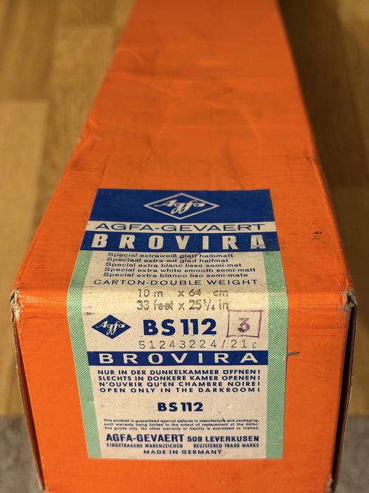 Agfa Brovira BS112 papier fotograficzny 10m x 64cm baryt vintage